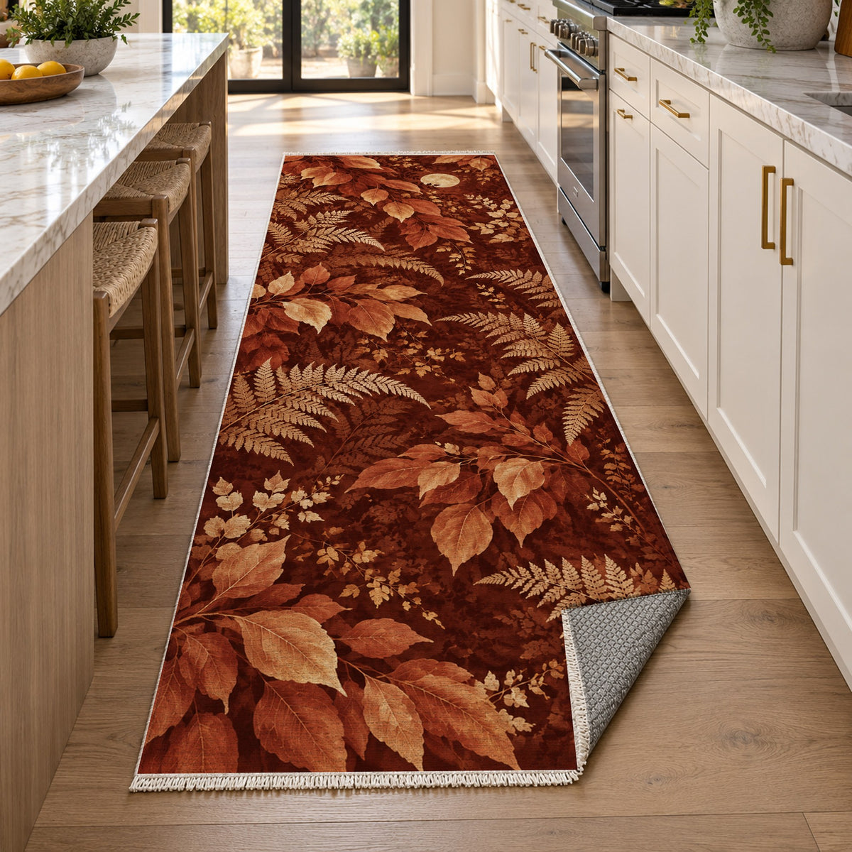 Night Forest Terracotta Floral Washable Rug — new york kitchen runner