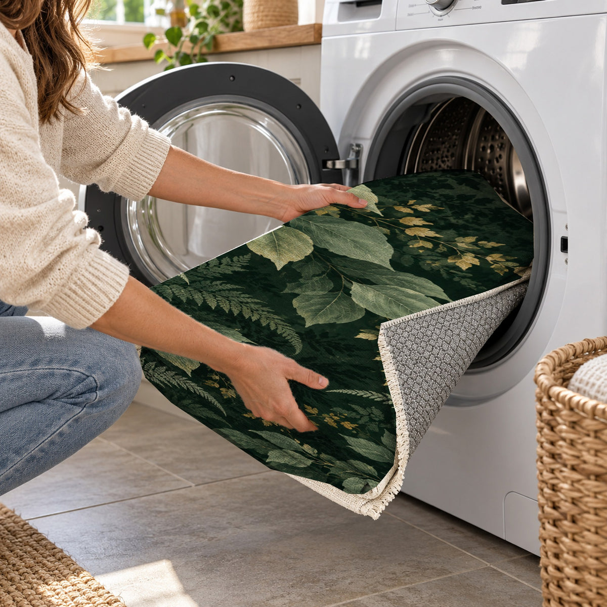 Night Forest Floral Washable Rug — washing machine