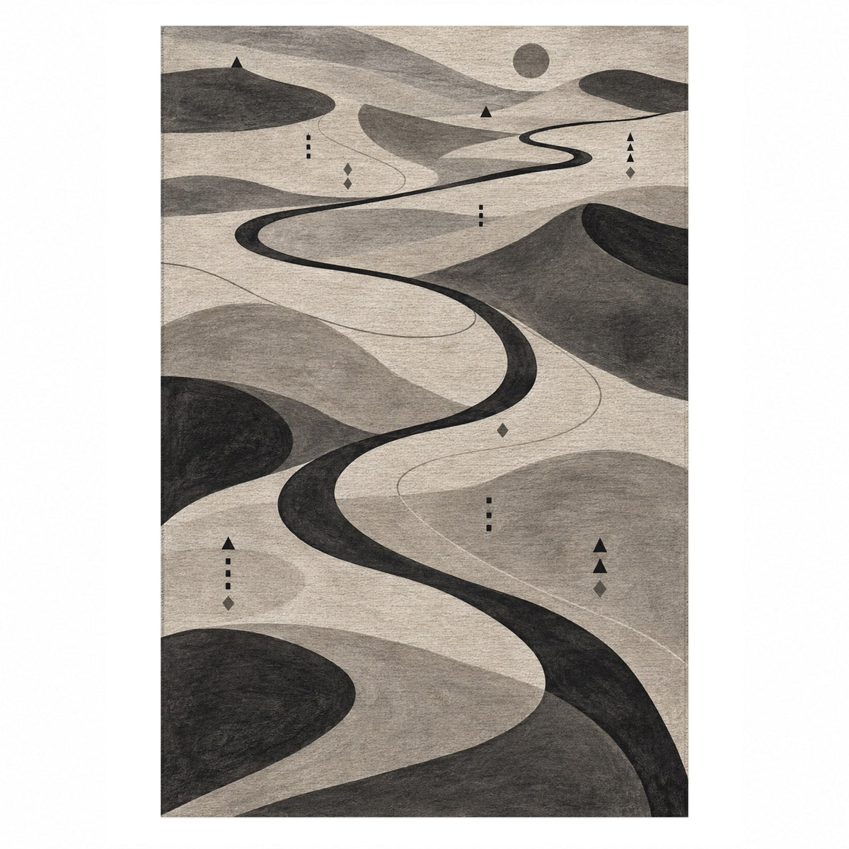 Nomad Paths Charcoal Modern Washable Rug — top view