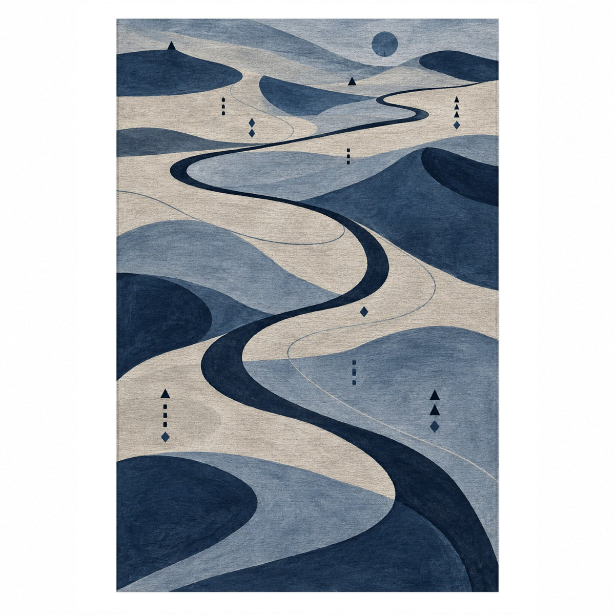 Nomad Paths Indigo Modern Washable Rug — top view