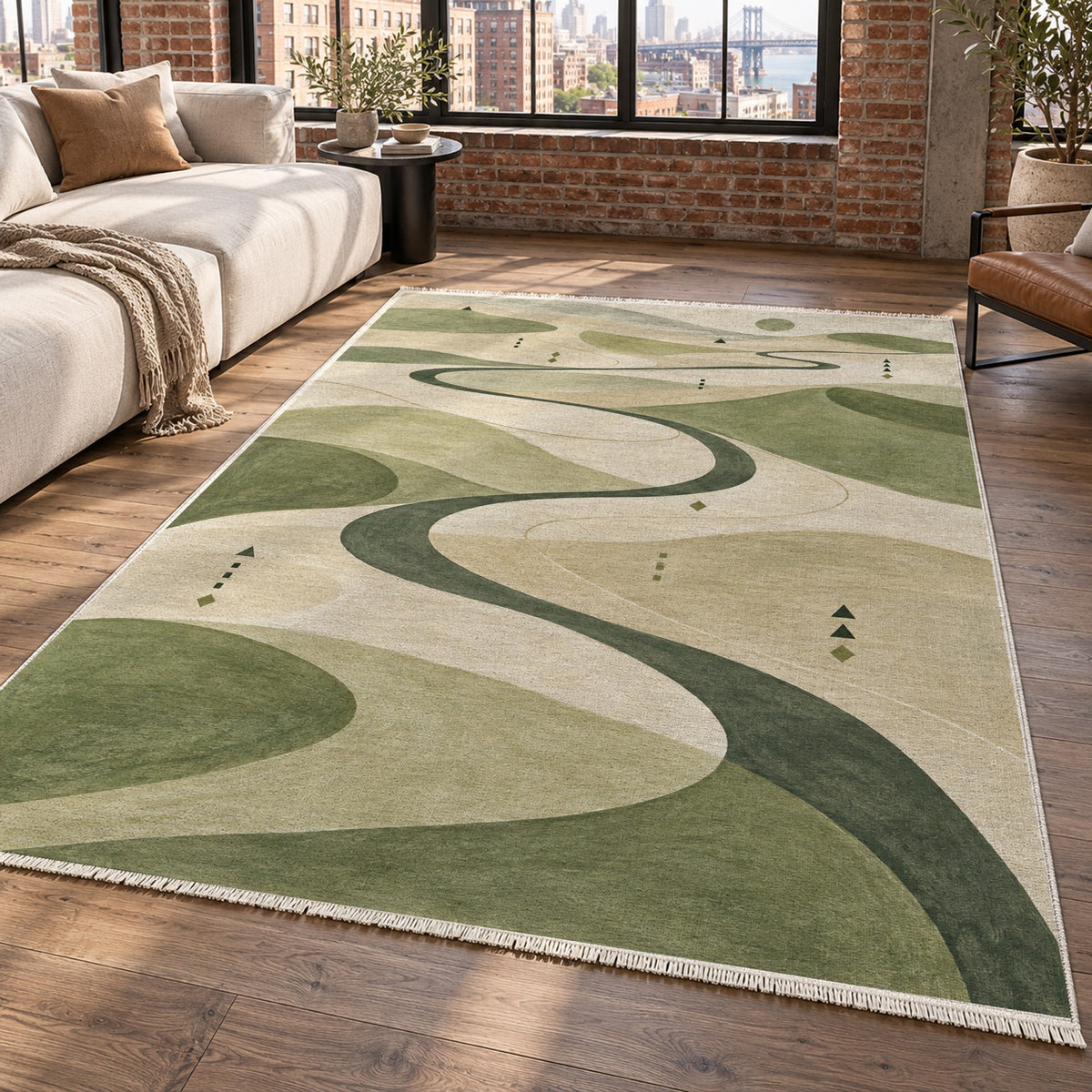 Nomad Paths Sage Modern Washable Rug — new york living