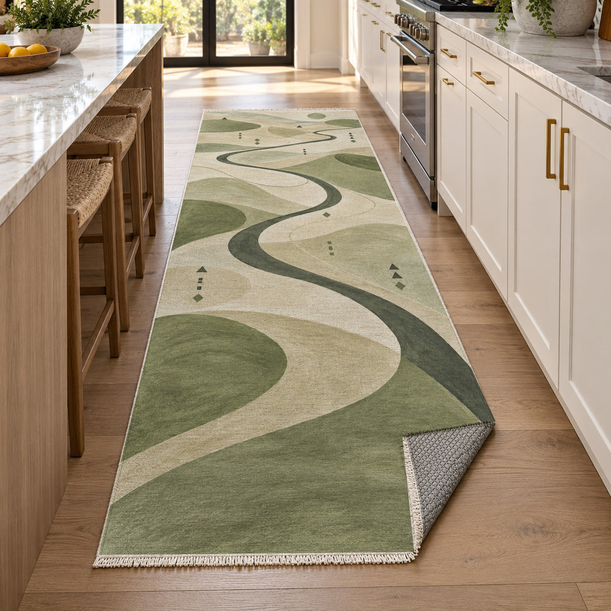 Nomad Paths Sage Modern Washable Rug — new york kitchen runner