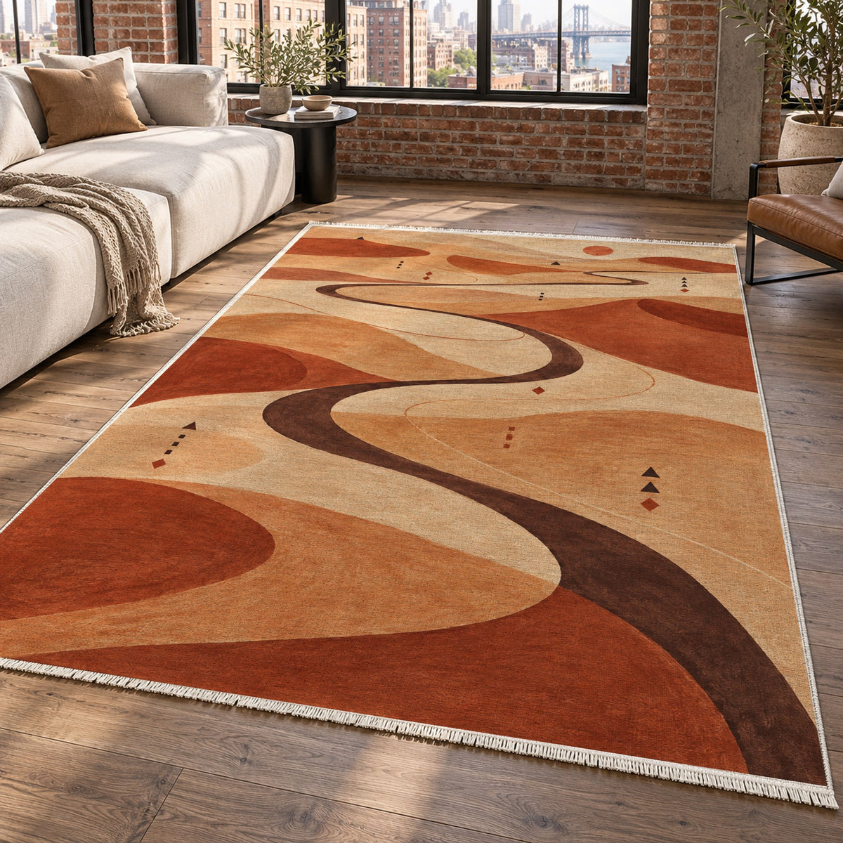 Nomad Paths Terracotta Modern Washable Rug — new york living