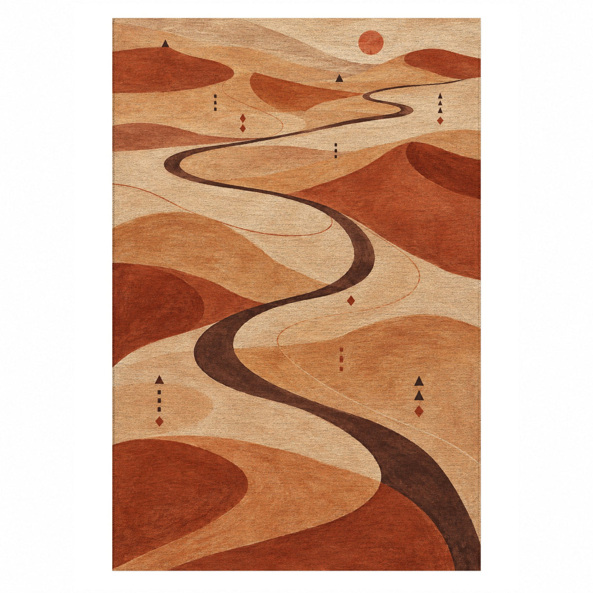 Nomad Paths Terracotta Modern Washable Rug — top view