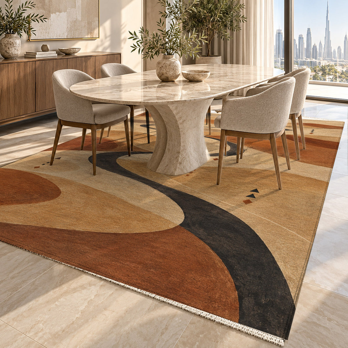 Nomad Paths Modern Washable Rug — dubai dining