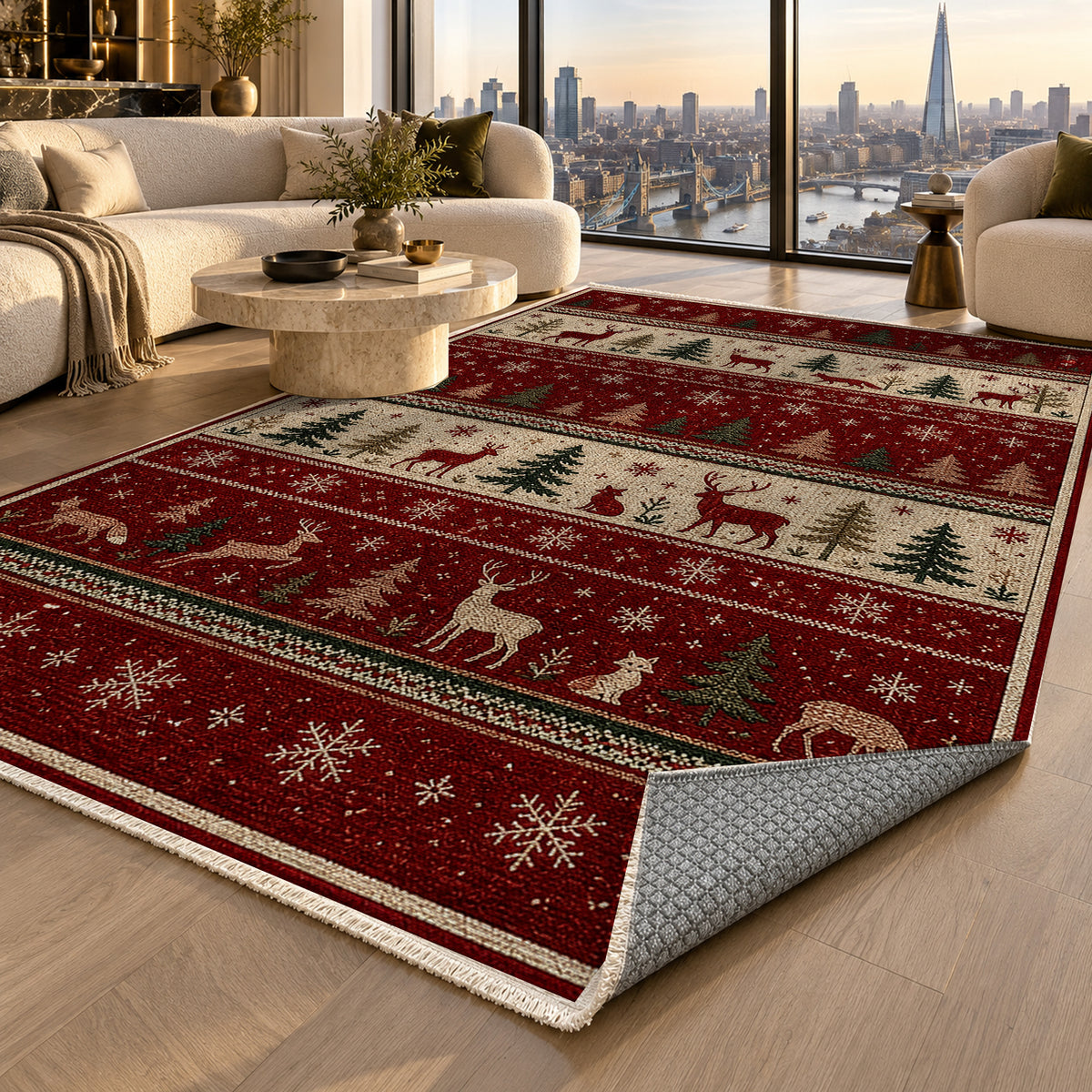 Nordic Crimson Washable Rug — london luxury living