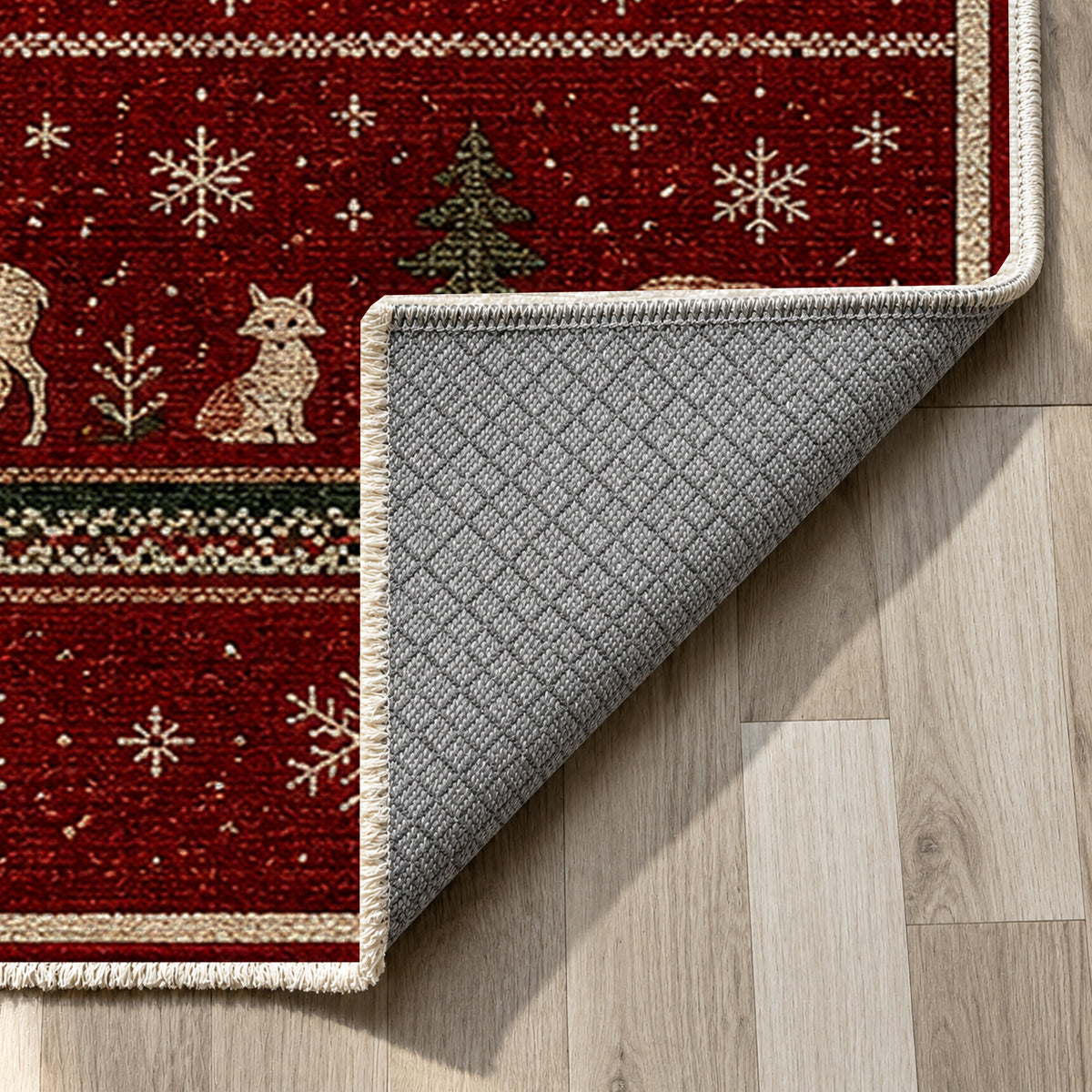 Nordic Crimson Washable Rug — backing close up