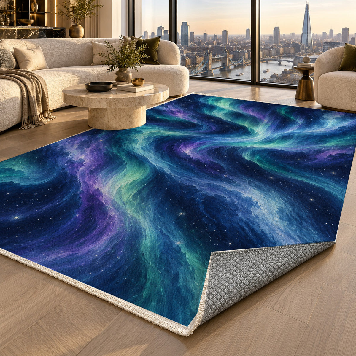Northern Sky II Abstract Washable Rug — london luxury living