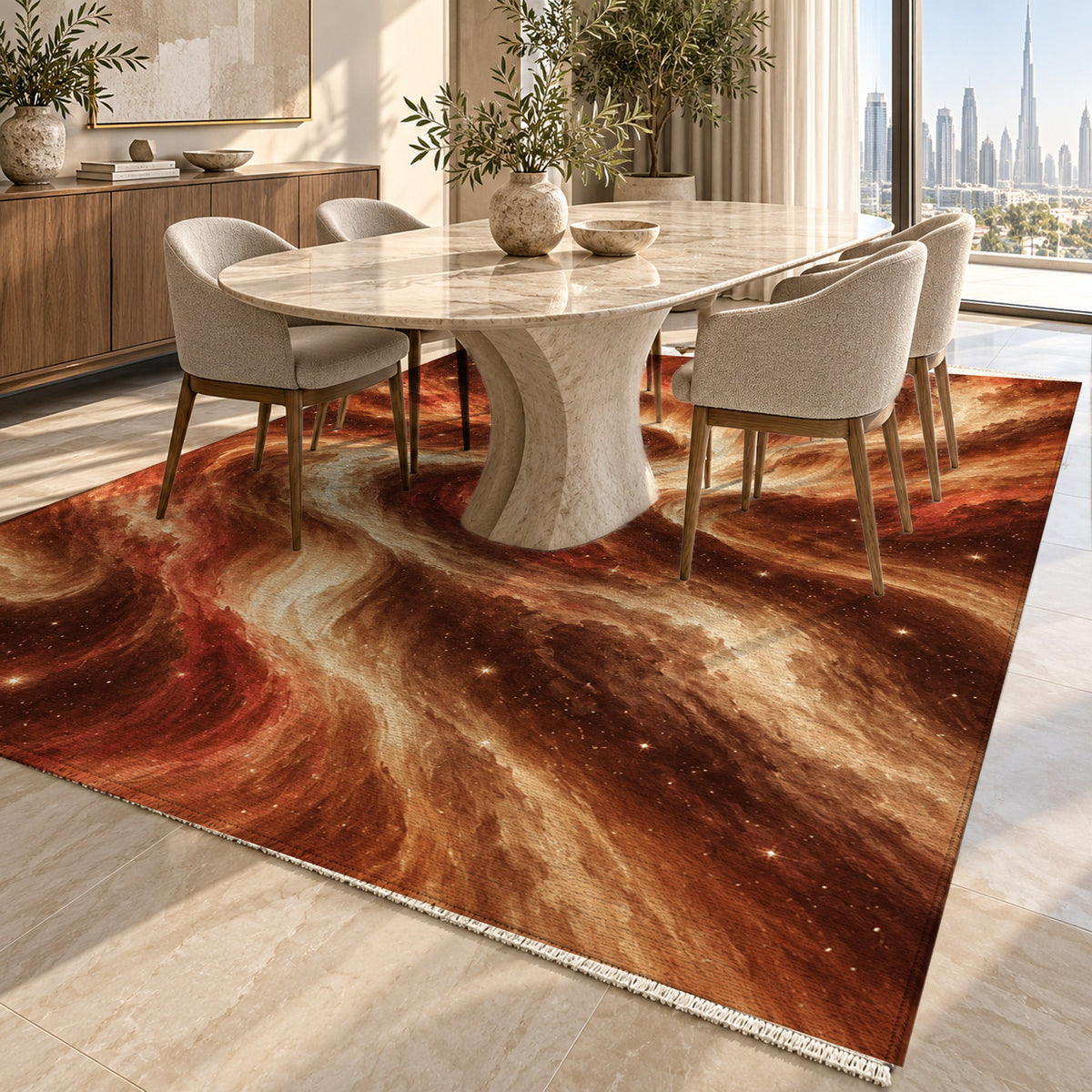 Northern Sky Terracotta Abstract Washable Rug — dubai dining
