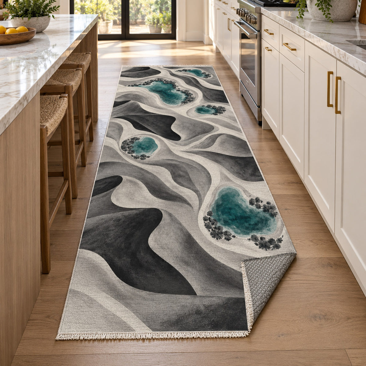 Oasis Shapes Charcoal Modern Washable Rug — new york kitchen runner