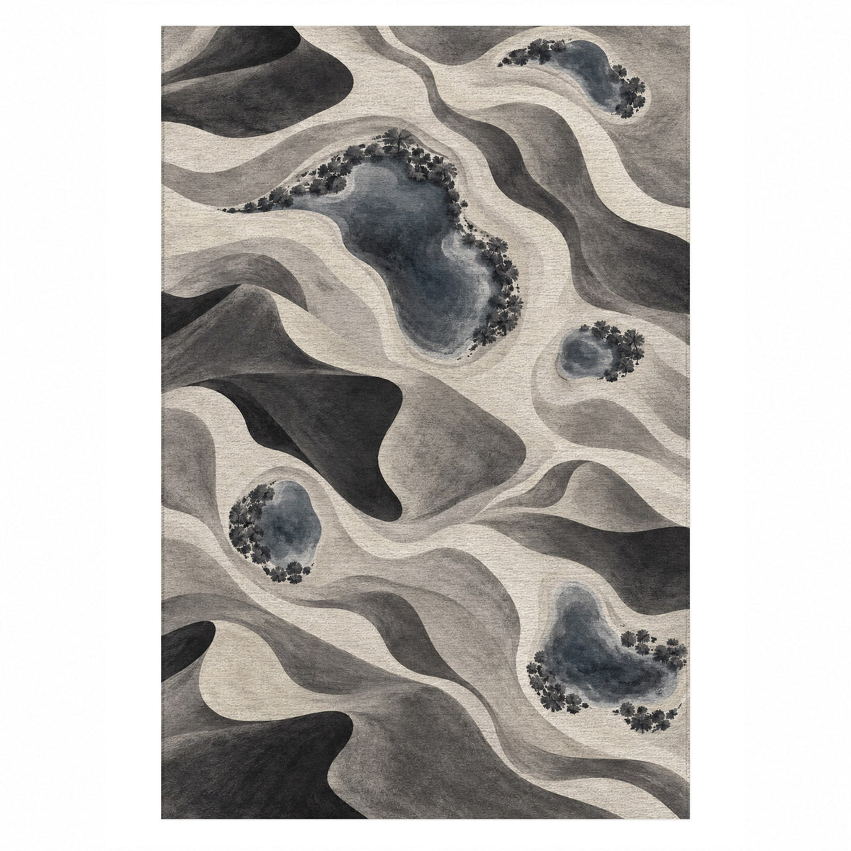 Oasis Shapes Charcoal Modern Washable Rug — top view