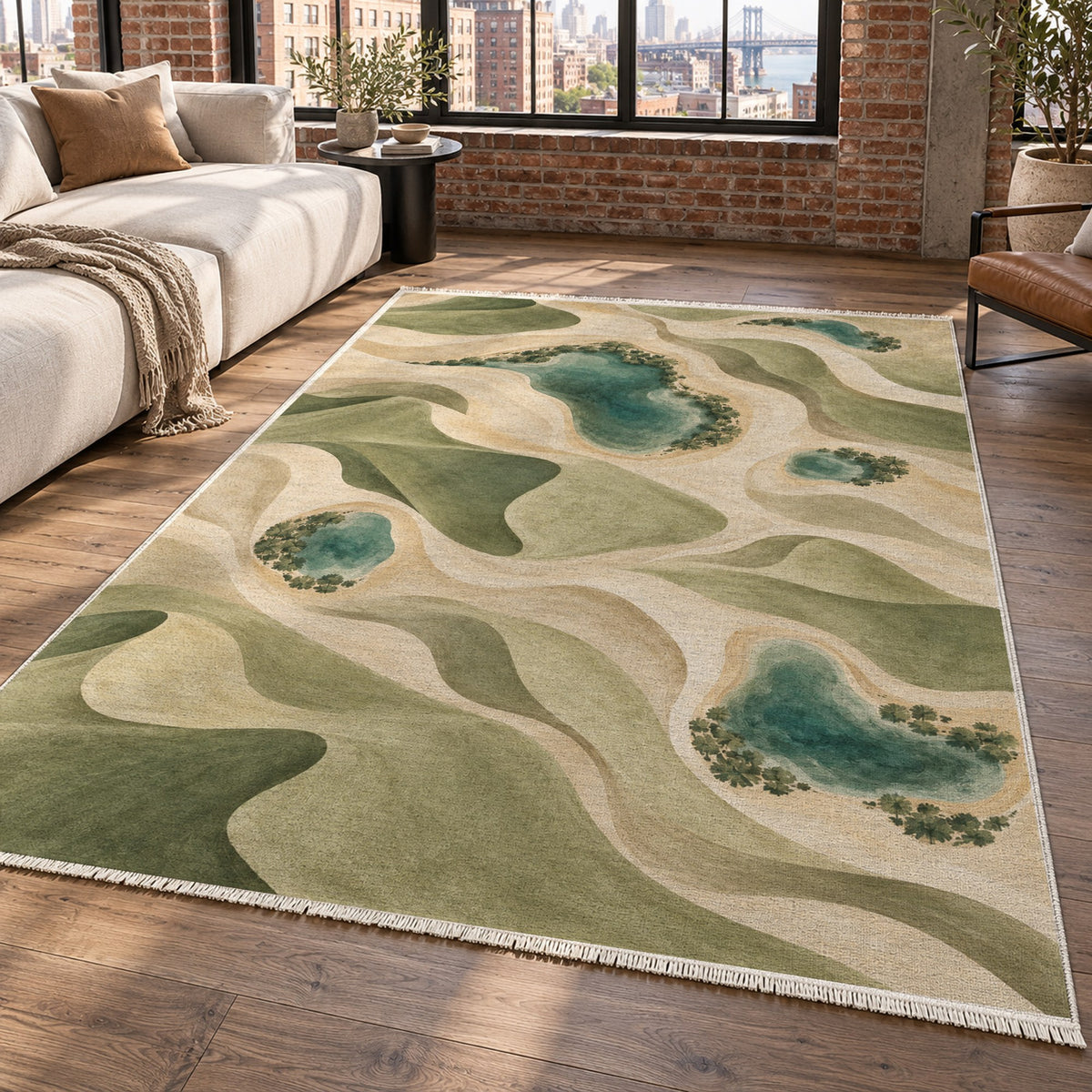 Oasis Shapes Sage Modern Washable Rug — new york living