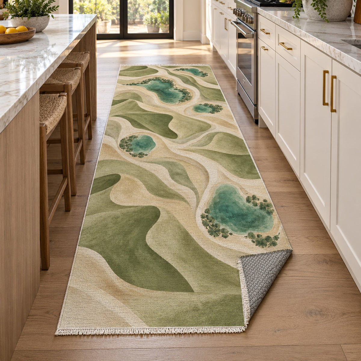 Oasis Shapes Sage Modern Washable Rug — new york kitchen runner