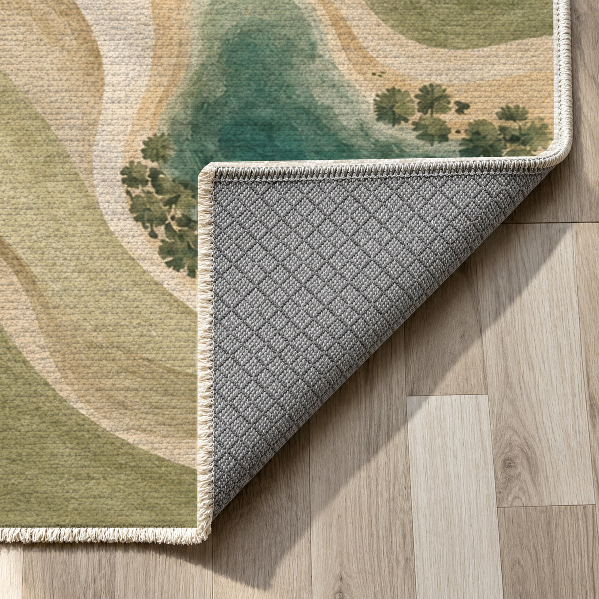 Oasis Shapes Sage Modern Washable Rug — backing close up