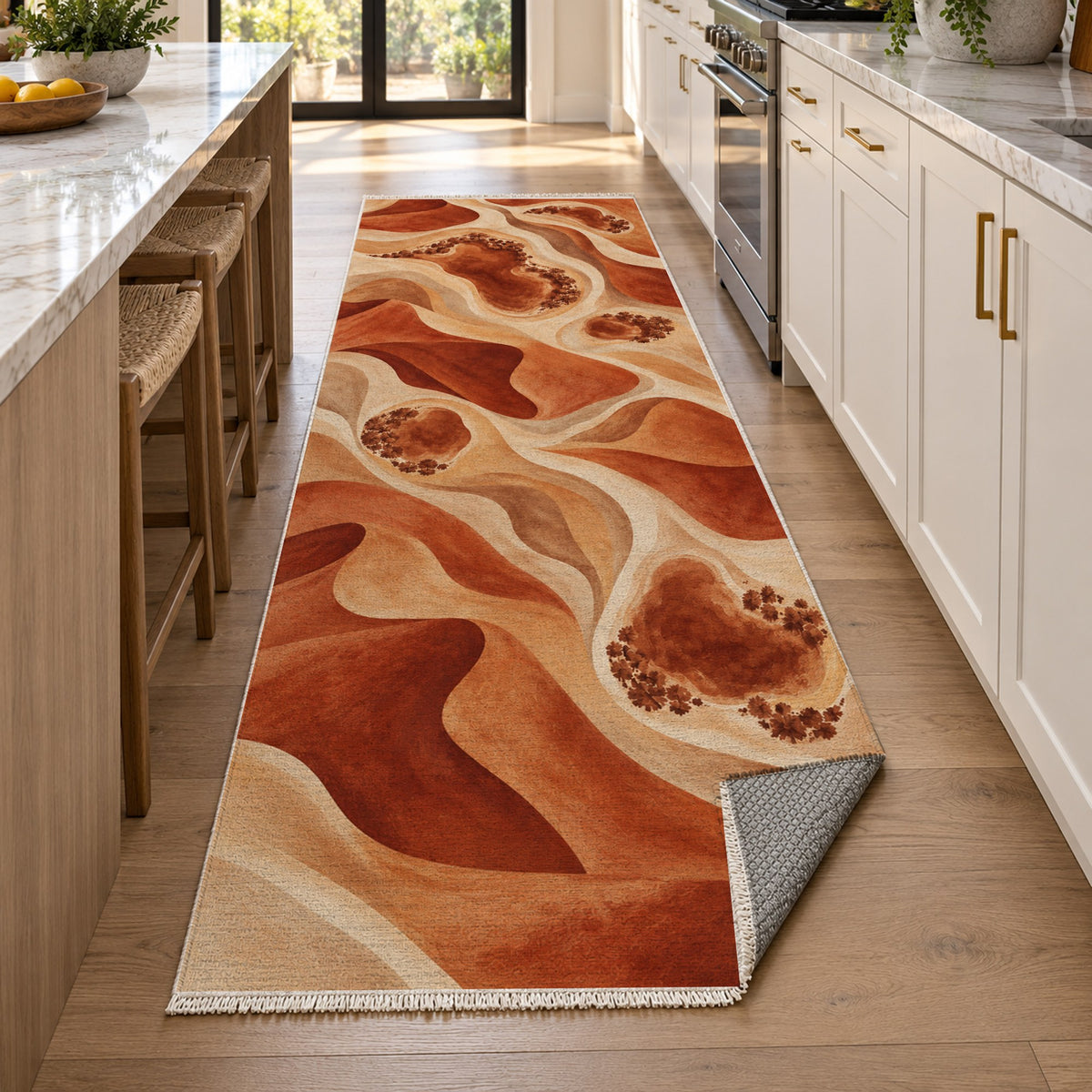 Oasis Shapes Terracotta Modern Washable Rug — new york kitchen runner