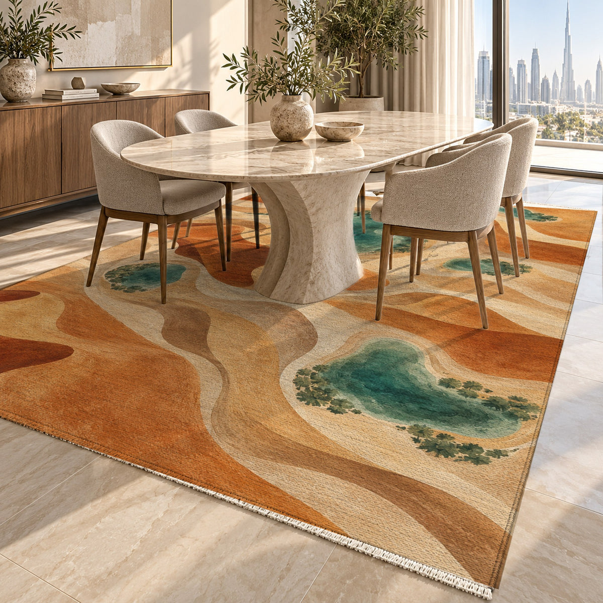 Oasis Shapes Modern Washable Rug — dubai dining
