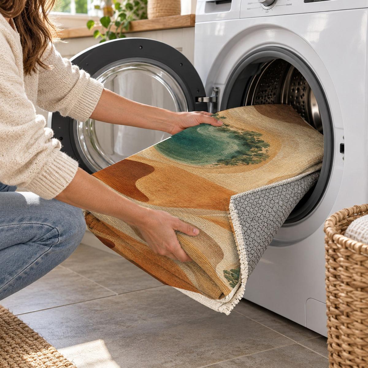 Oasis Shapes Modern Washable Rug — washing machine