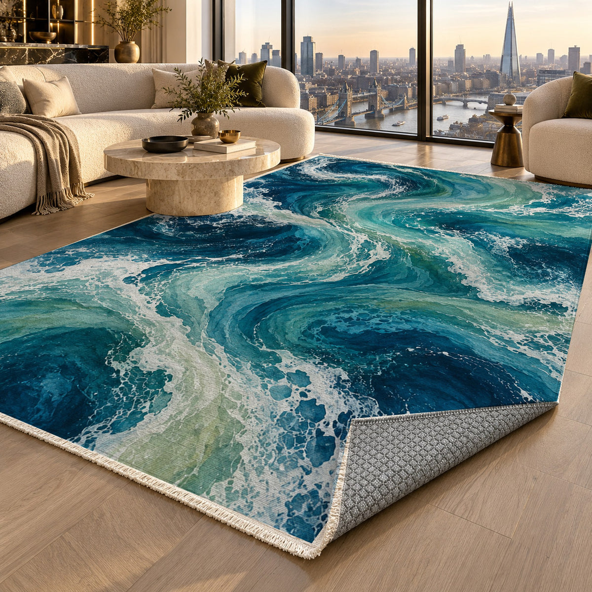 Ocean Currents II Abstract Washable Rug — london luxury living