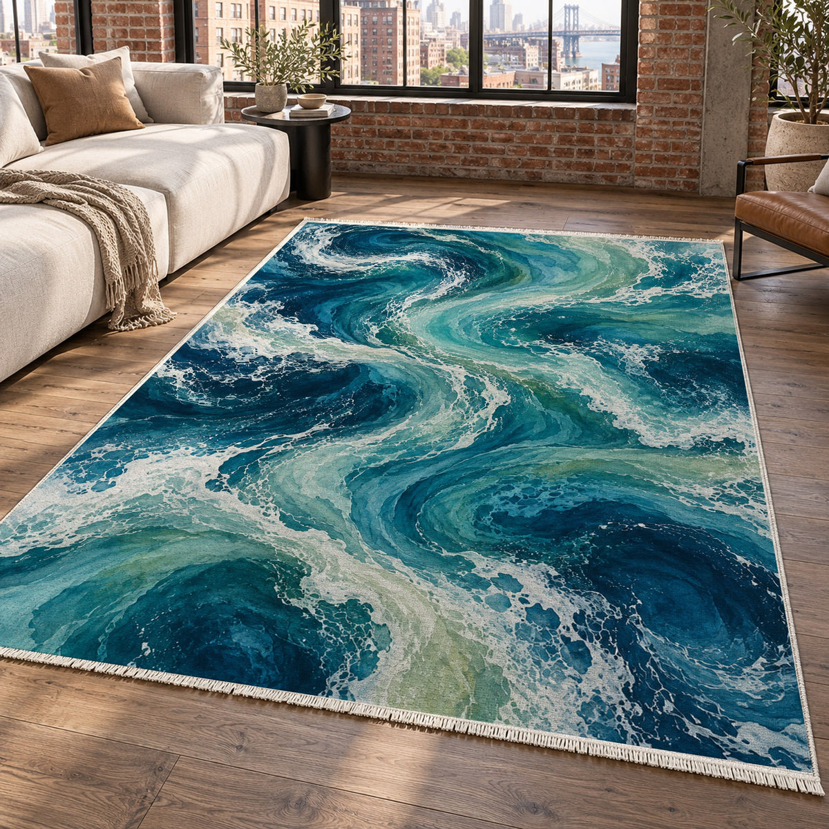 Ocean Currents II Abstract Washable Rug — new york living
