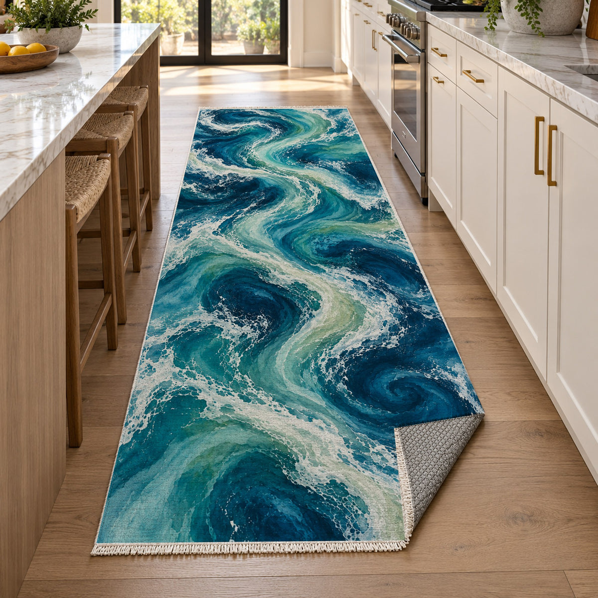 Ocean Currents II Abstract Washable Rug — new york kitchen runner