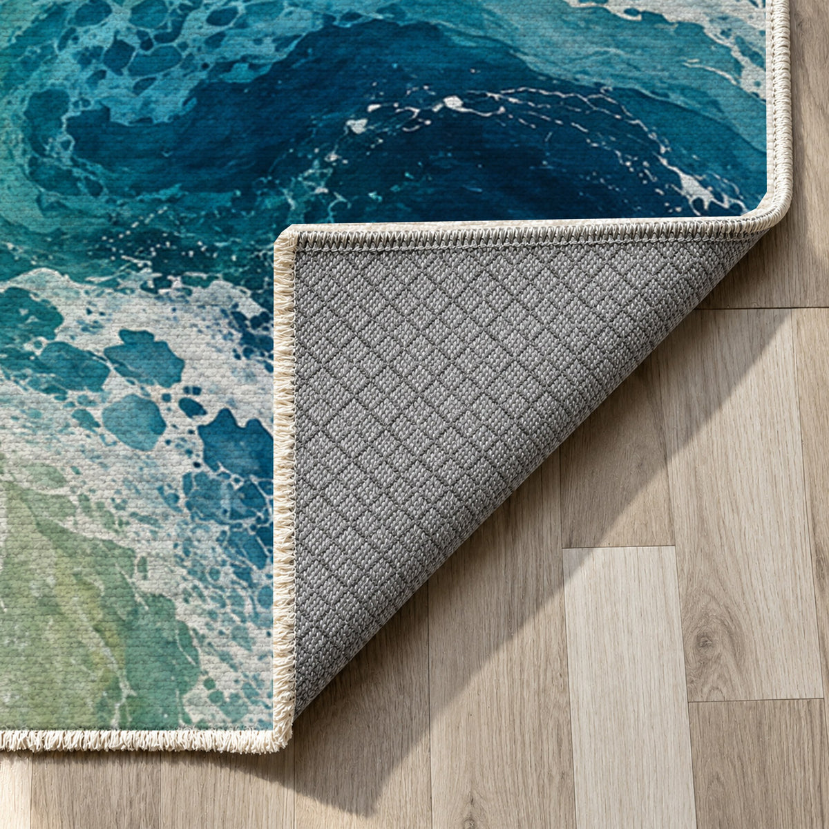 Ocean Currents II Abstract Washable Rug — backing close up