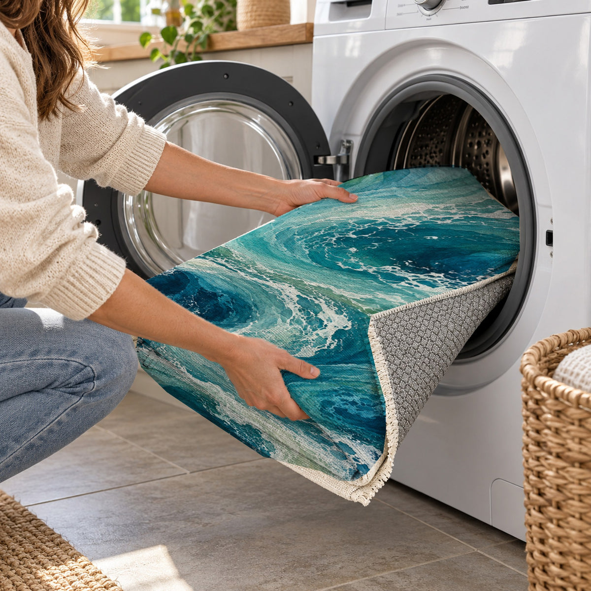 Ocean Currents II Abstract Washable Rug — washing machine