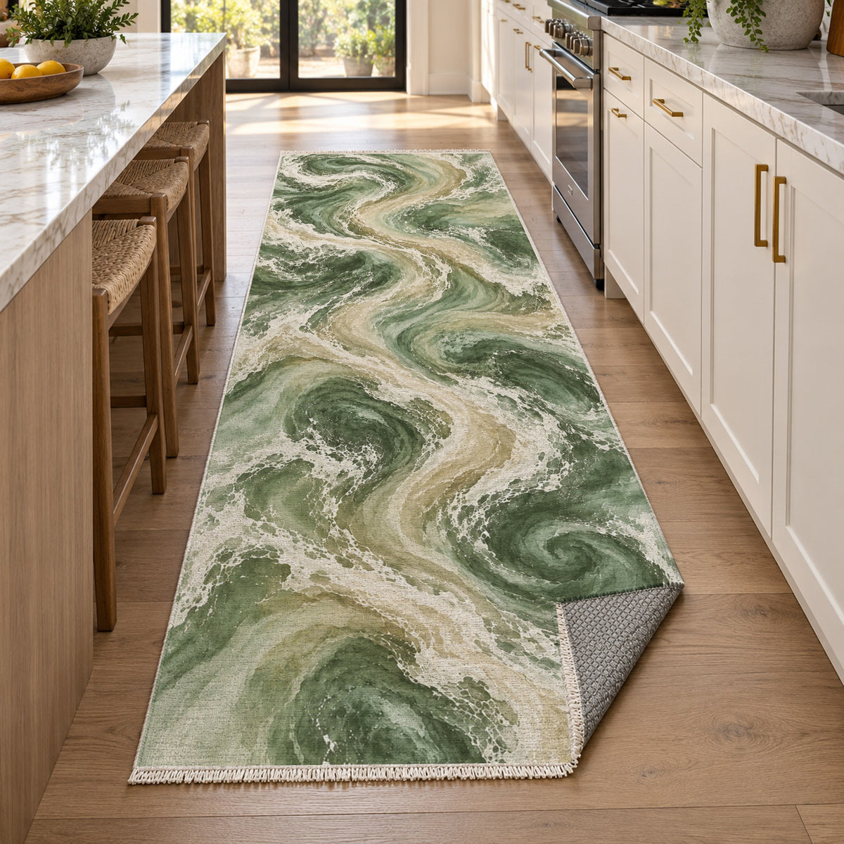 Ocean Currents Sage Abstract Washable Rug — new york kitchen runner