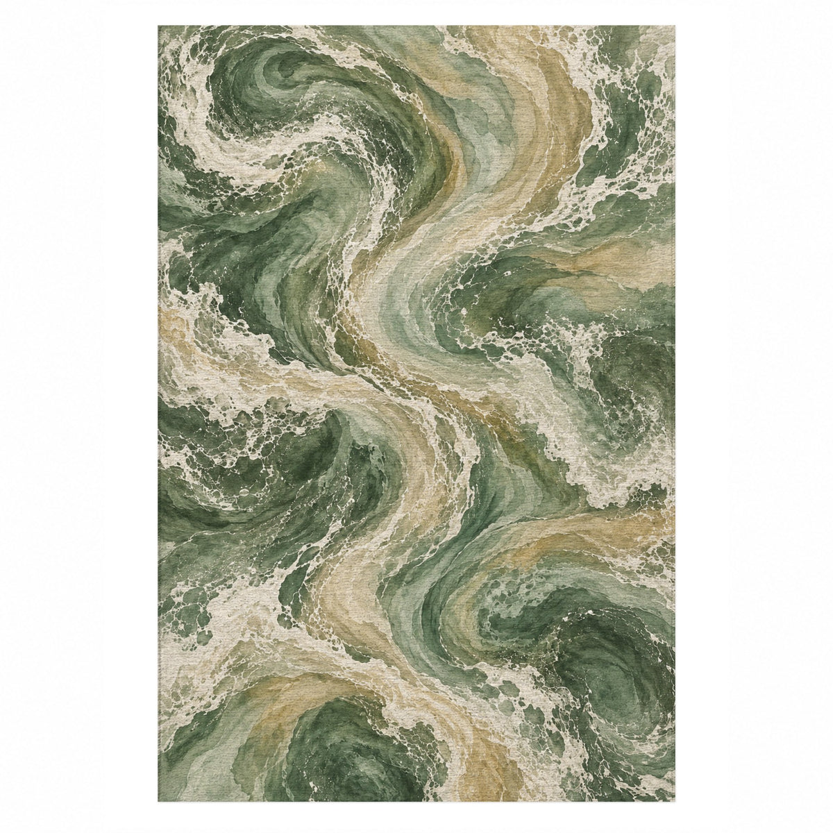Ocean Currents Sage Abstract Washable Rug — top view