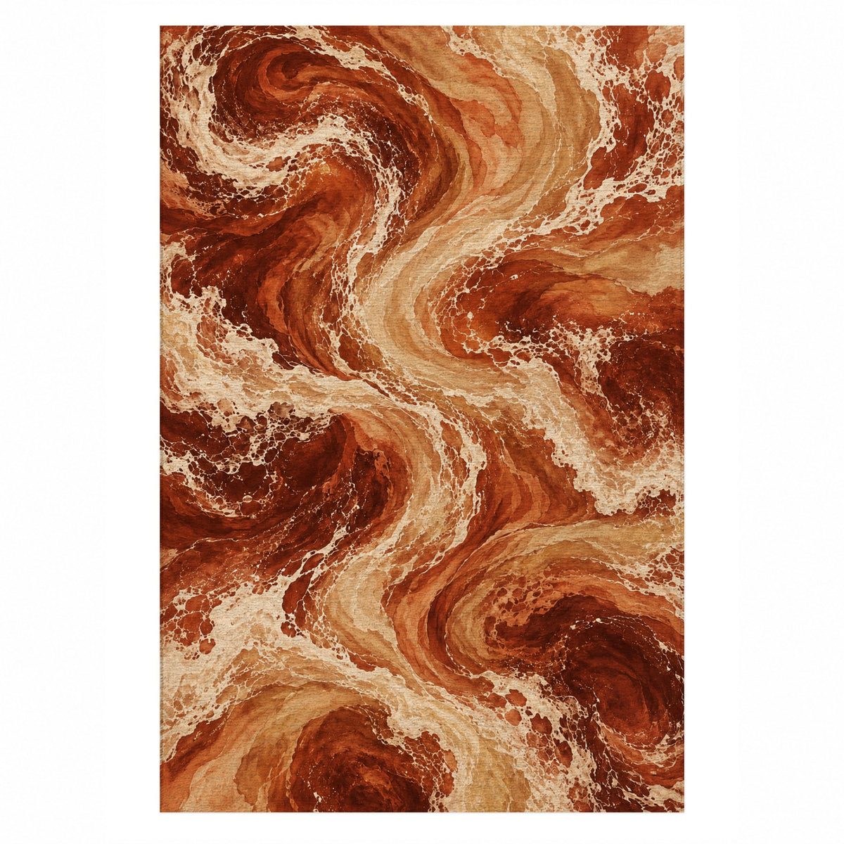 Ocean Currents Terracotta Abstract Washable Rug — top view