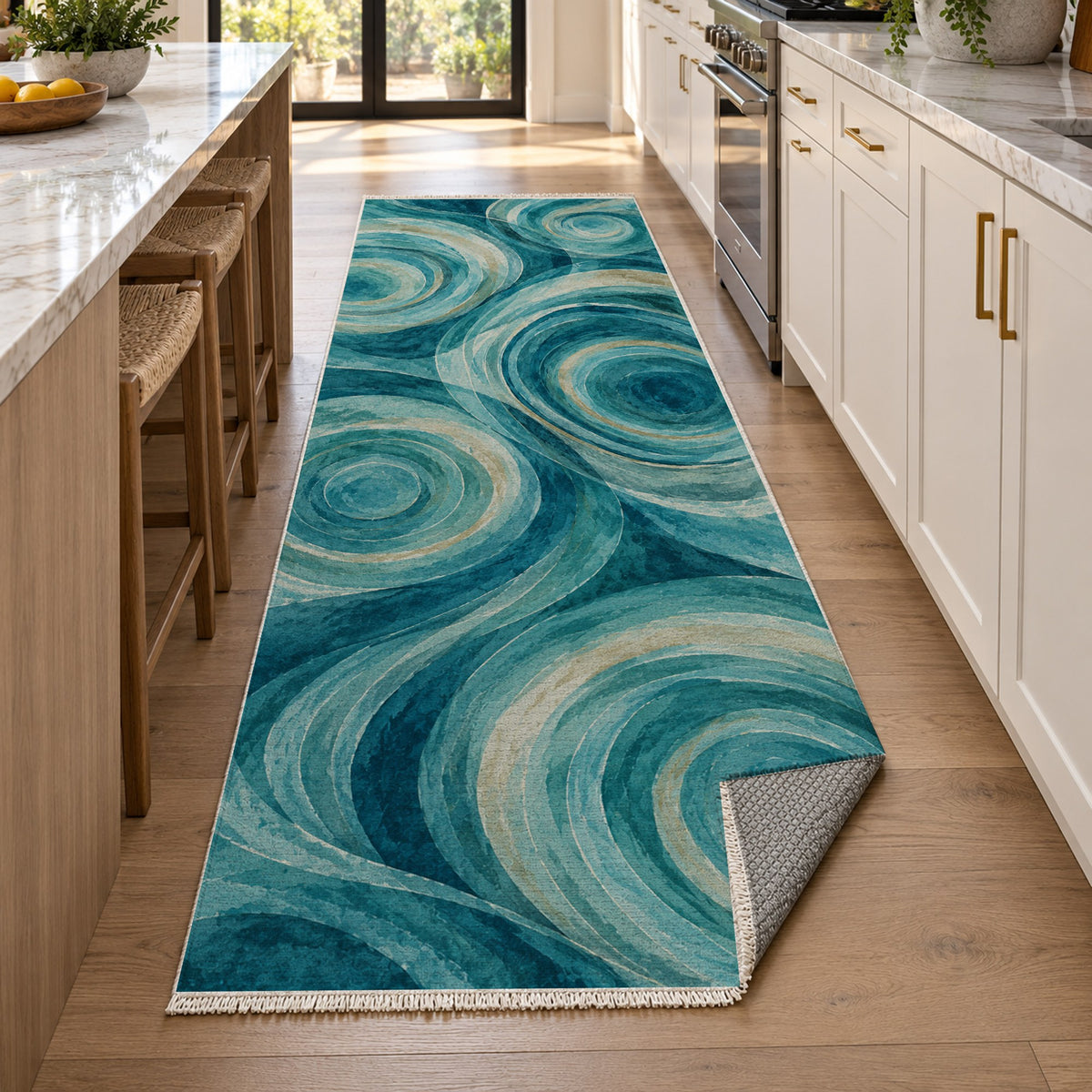 Ocean Rings Abstract Washable Rug — new york kitchen runner