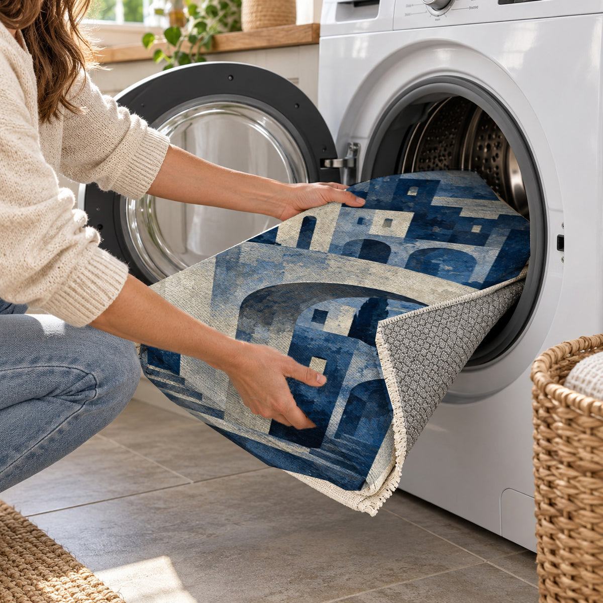 Old Town Arches Indigo Modern Washable Rug — washing machine