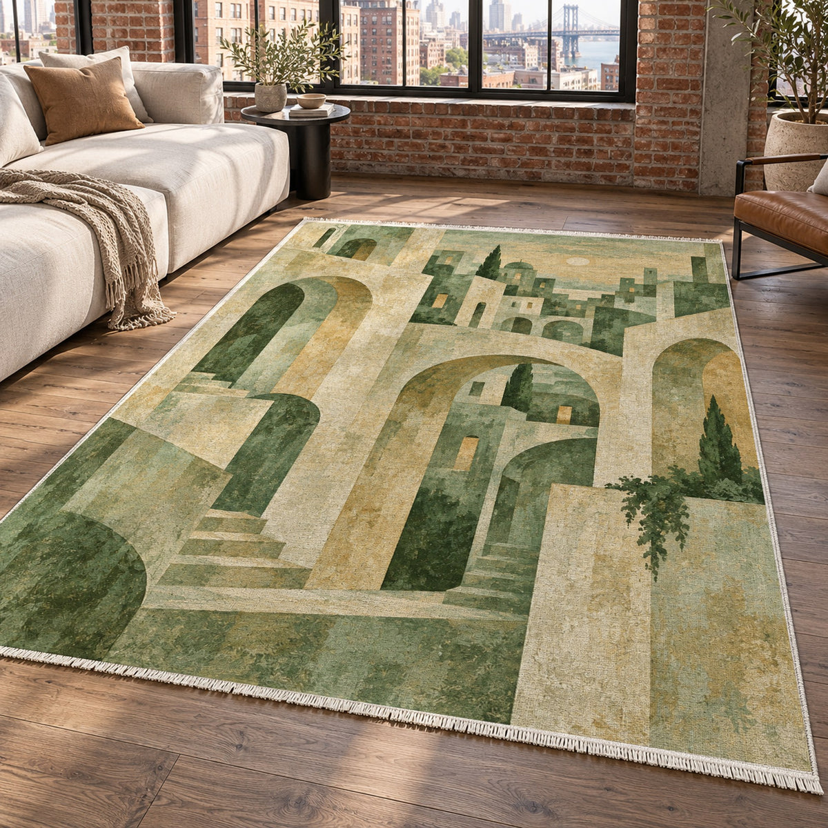 Old Town Arches Sage Modern Washable Rug — new york living