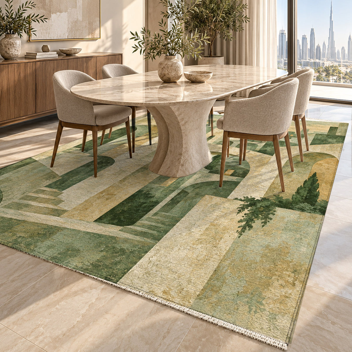 Old Town Arches Sage Modern Washable Rug — dubai dining
