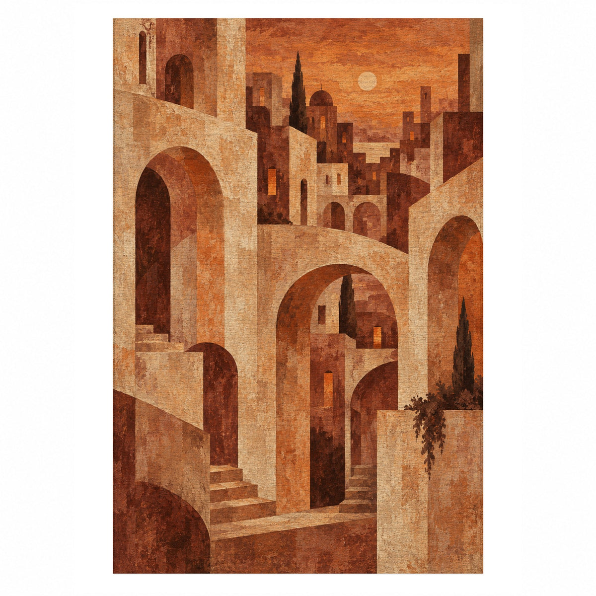 Old Town Arches Terracotta Modern Washable Rug — top view