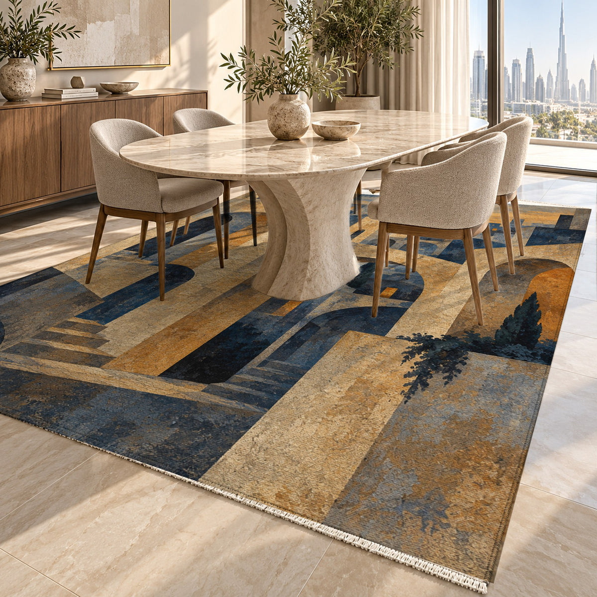 Old Town Arches Modern Washable Rug — dubai dining
