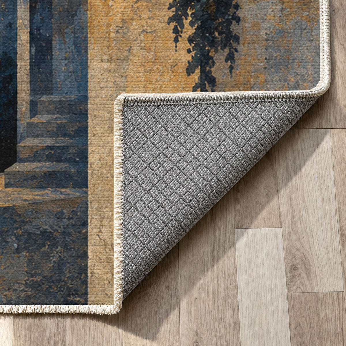 Old Town Arches Modern Washable Rug — backing close up