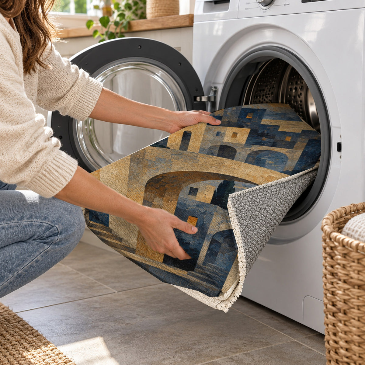 Old Town Arches Modern Washable Rug — washing machine