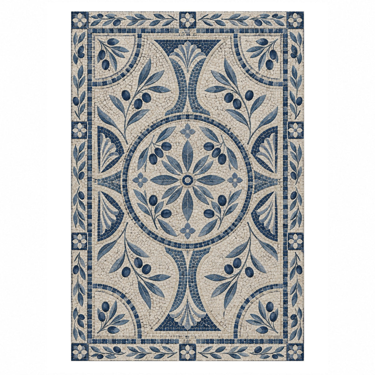 Olive Courtyard Indigo Geometric Washable Rug — top view