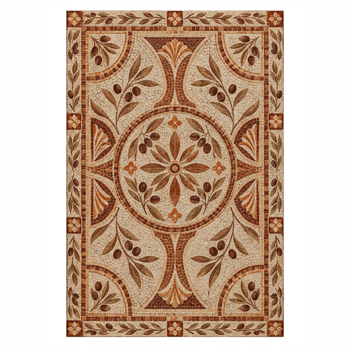 Olive Courtyard Terracotta Geometric Washable Rug — top view
