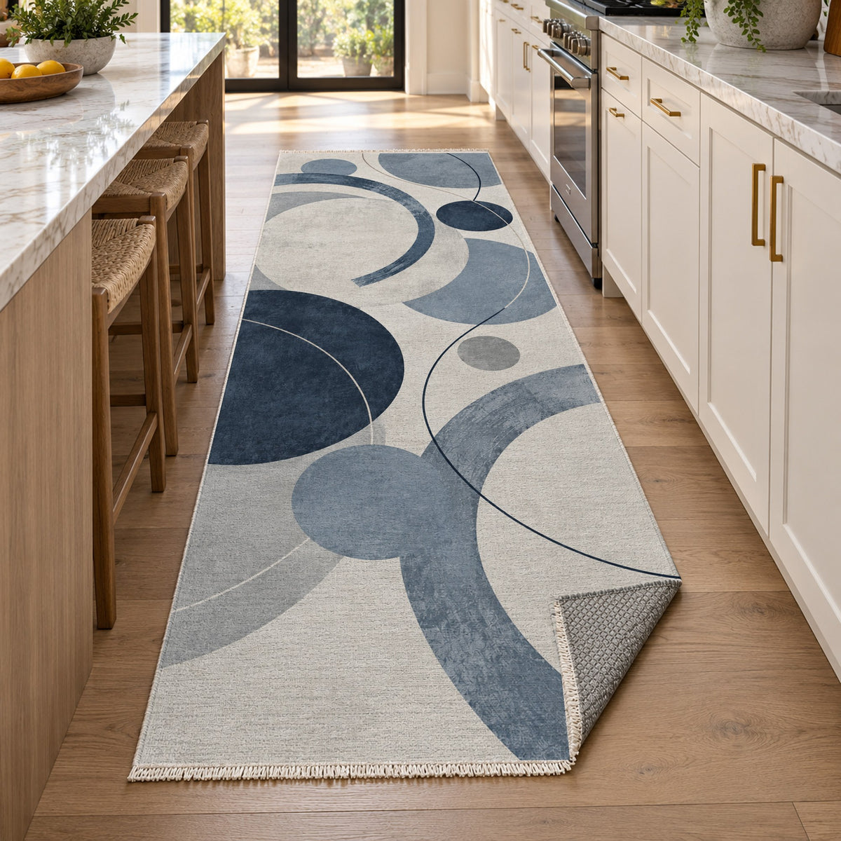 Orbit Rhythm Blue Grey Modern Washable Rug — new york kitchen runner