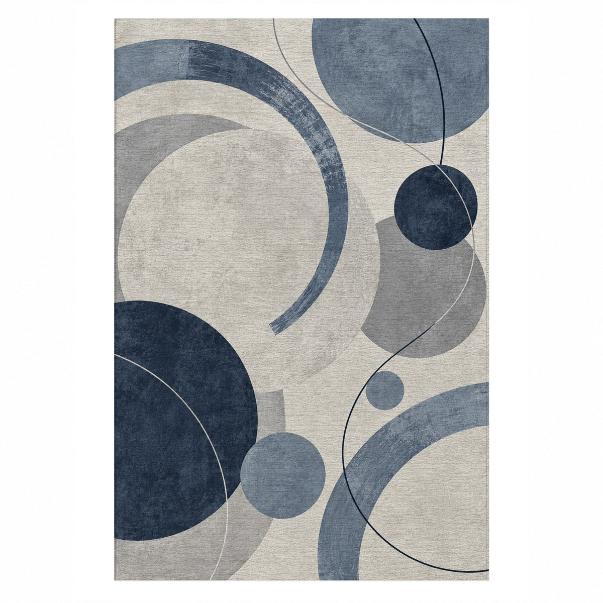 Orbit Rhythm Blue Grey Modern Washable Rug — top view