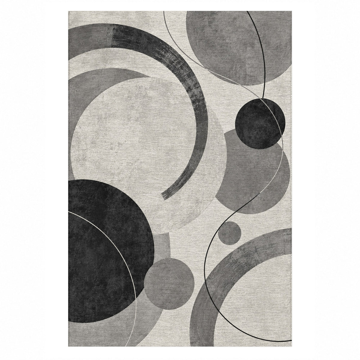 Orbit Rhythm Charcoal Ivory Modern Washable Rug — top view