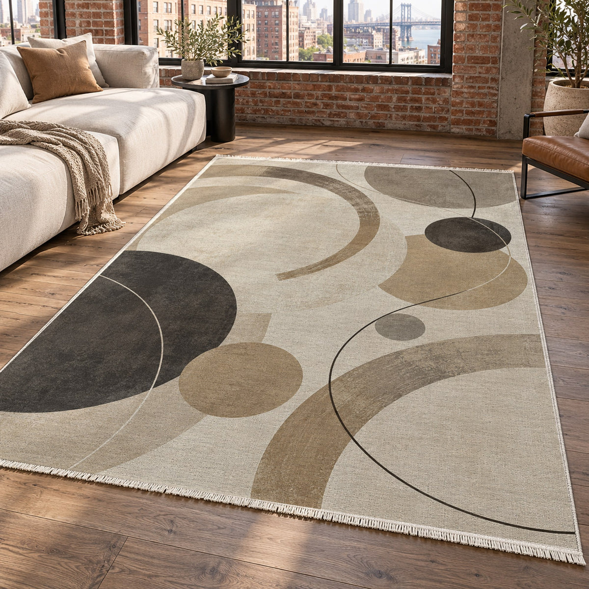 Orbit Rhythm Ivory Taupe Modern Washable Rug — new york living