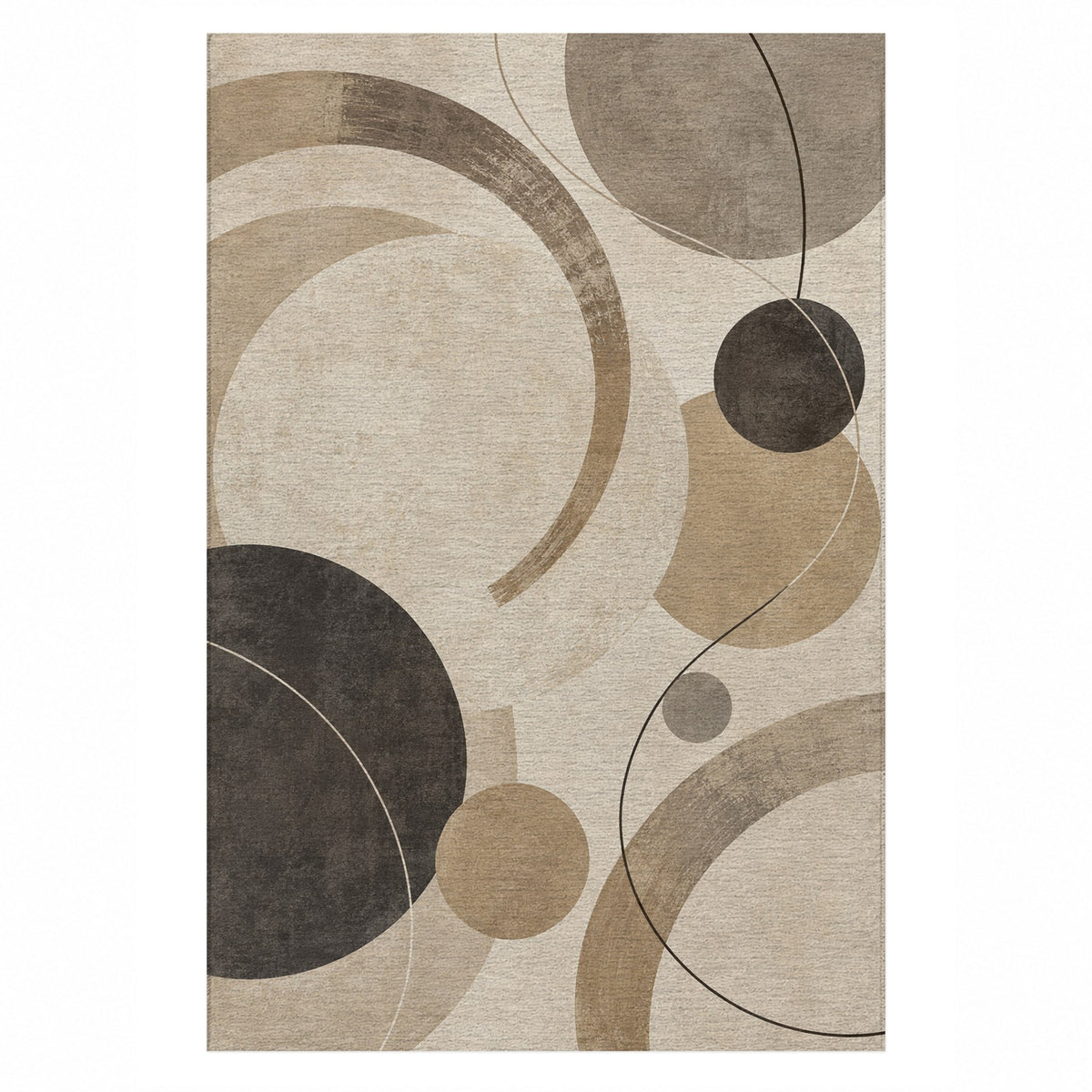 Orbit Rhythm Ivory Taupe Modern Washable Rug — top view