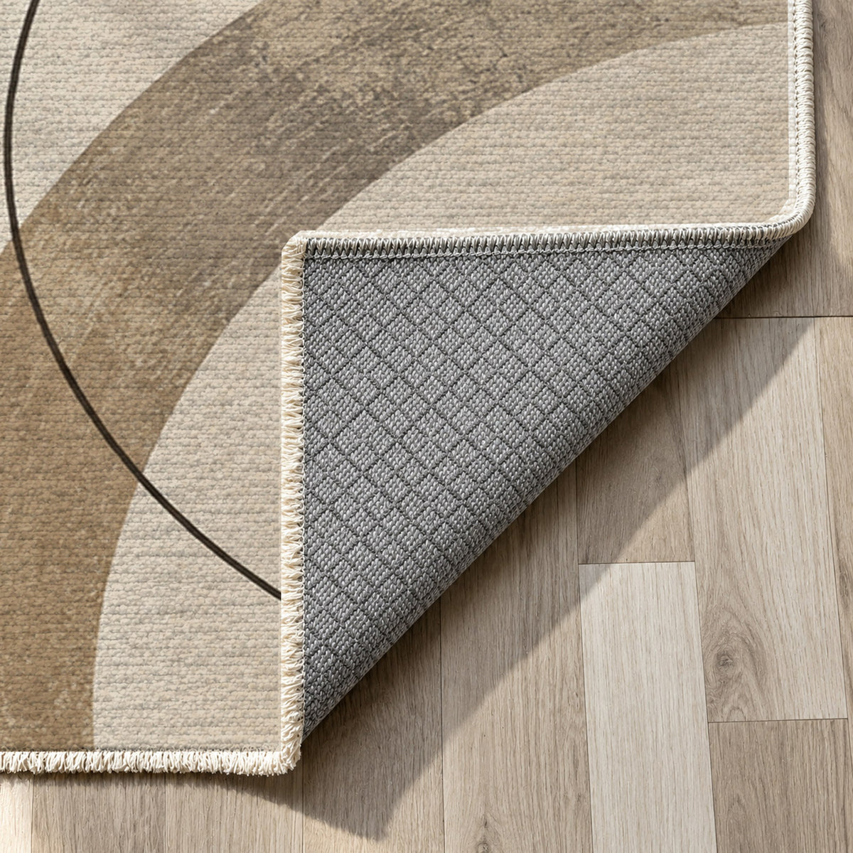 Orbit Rhythm Ivory Taupe Modern Washable Rug — backing close up