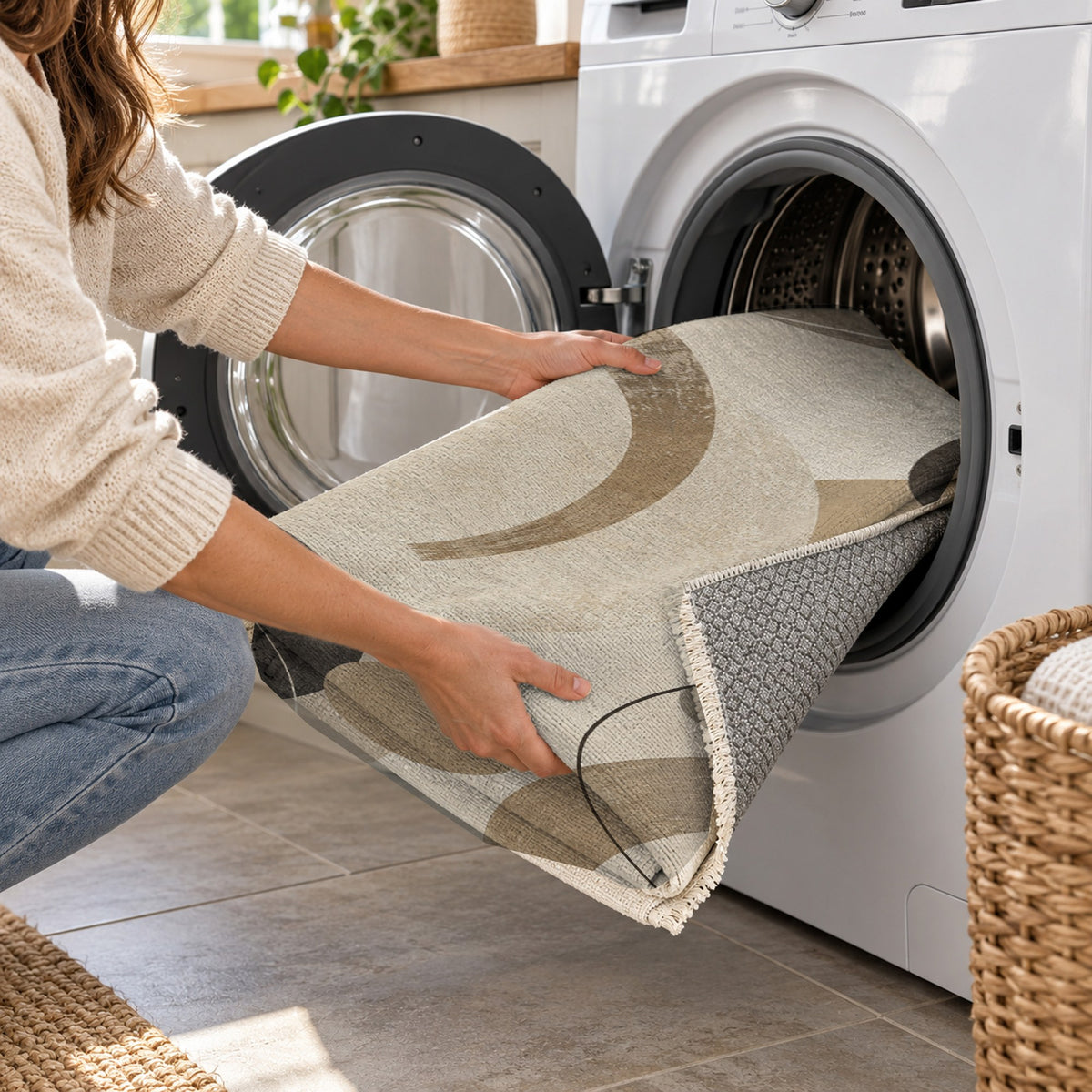 Orbit Rhythm Ivory Taupe Modern Washable Rug — washing machine