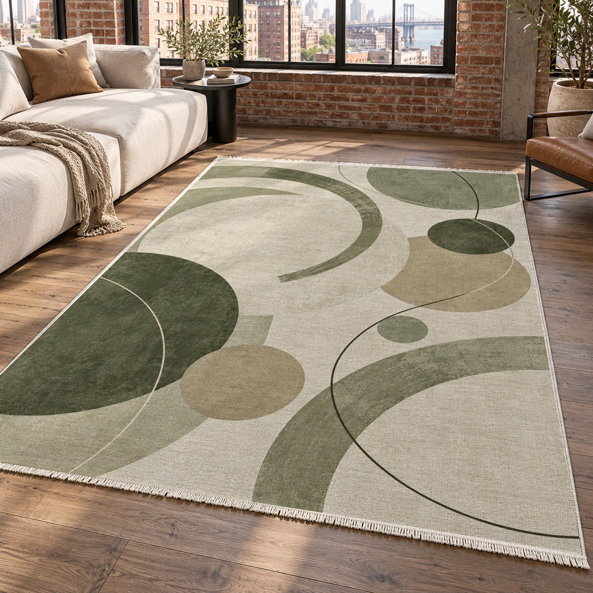 Orbit Rhythm Sage Sand Modern Washable Rug — new york living