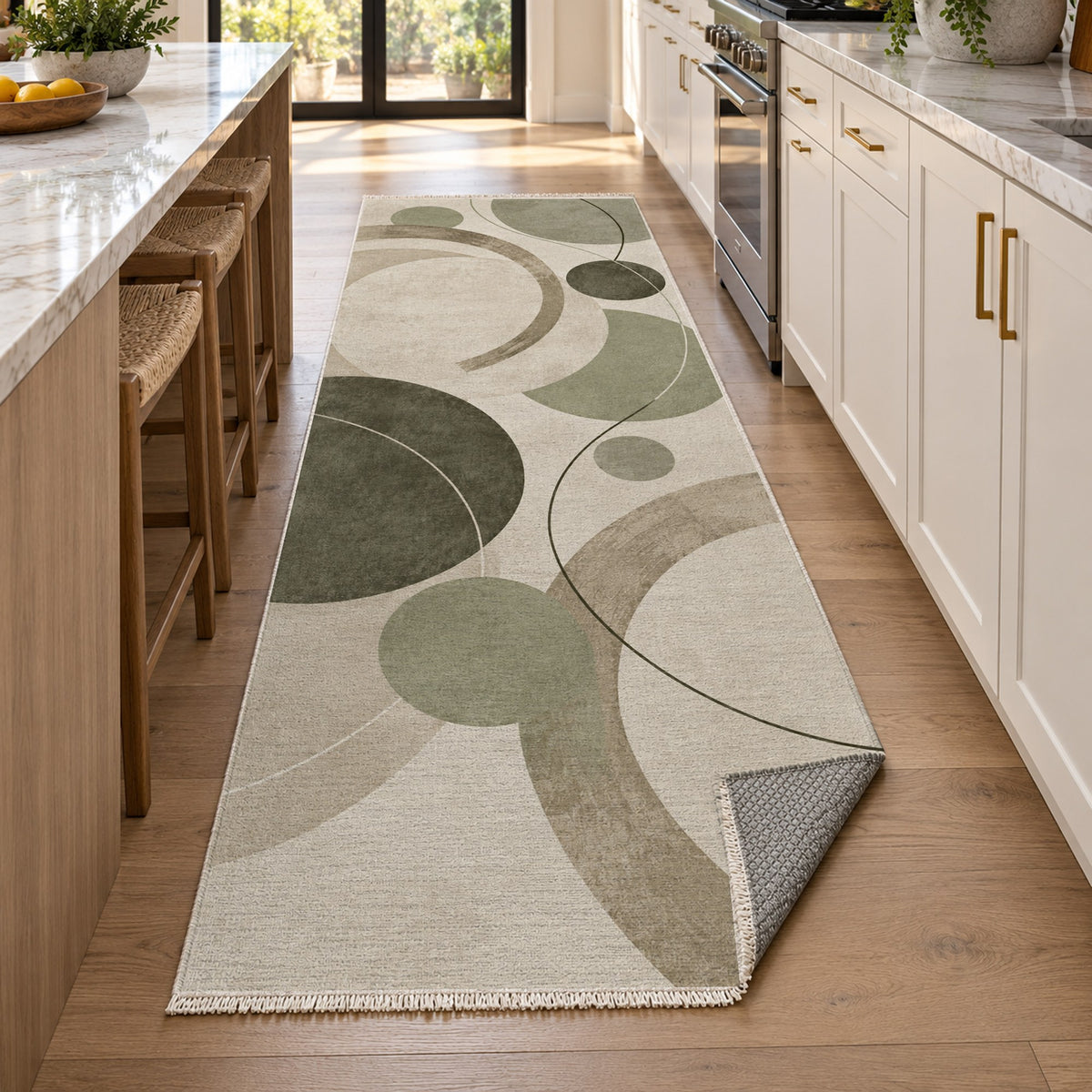 Orbit Rhythm Sage Sand Modern Washable Rug — new york kitchen runner