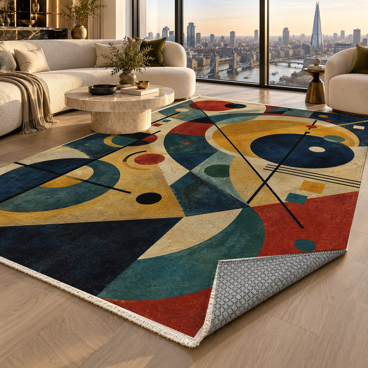 Orbital Jazz Abstract Washable Rug — london luxury living