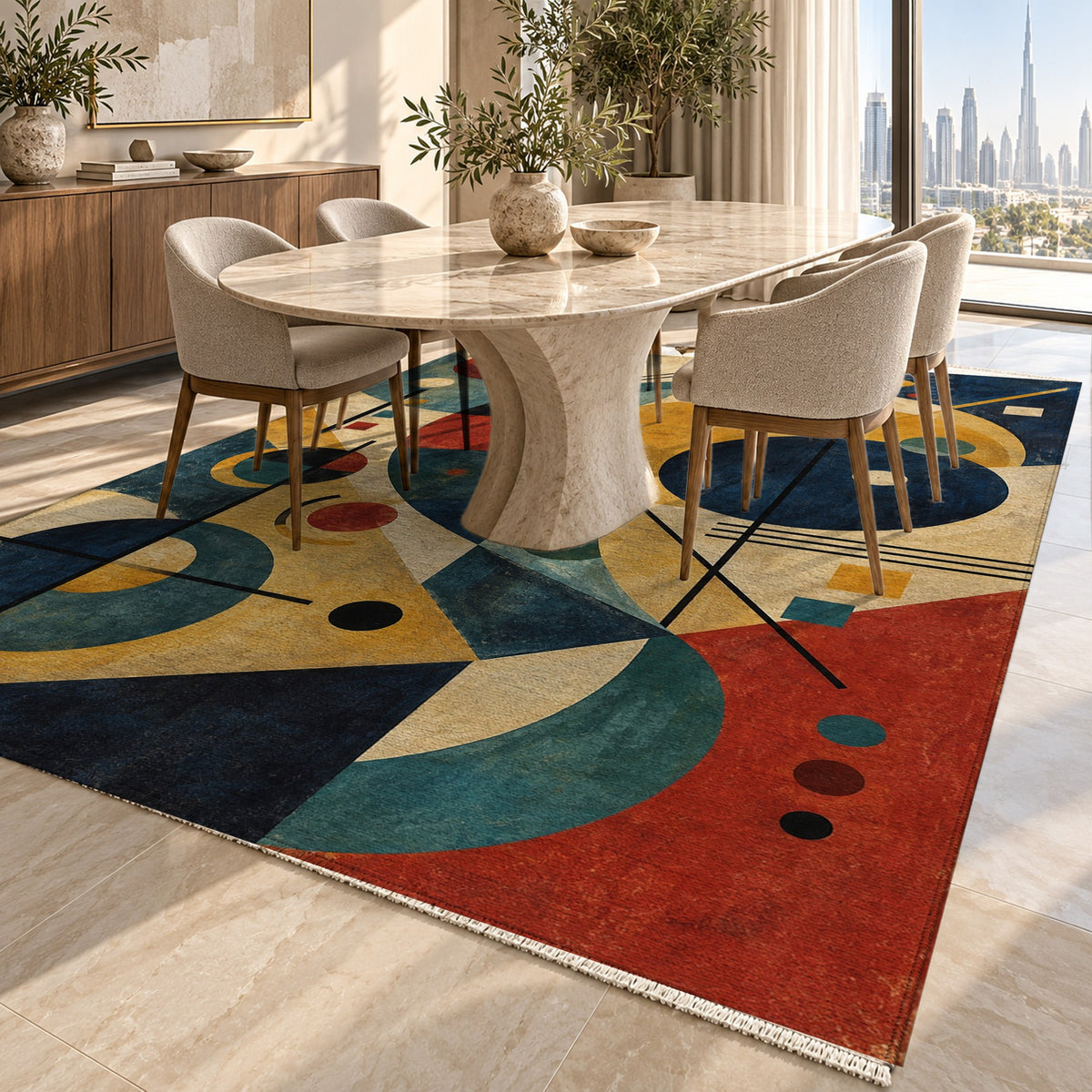 Orbital Jazz Abstract Washable Rug — dubai dining
